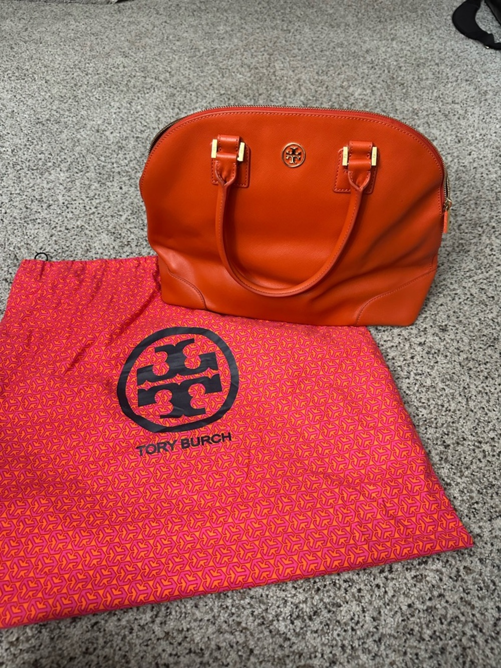 Tory Burch Bright Orange Leather Robinson Dome Satchel